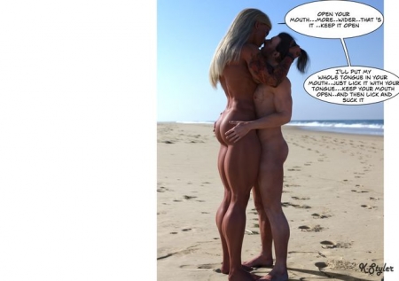 Kstyler - The Beach with Alpha Rays(BDSM  Comics) [Kstyler , muscle, dominatrix, submissive man, femdom]